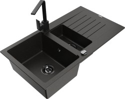 MEXEN/S - Matias granitový dřez 1.5 s odkapávačem včetně baterie Rita, černý/zlatý  (6502-75-670300-50-B)