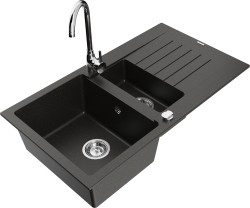 MEXEN/S - Matias granitový dřez 1.5 s odkapávačem včetně baterie Telma, černá/zlatá (6502-75-670200-00)