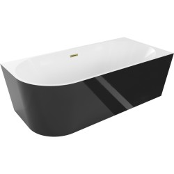 MEXEN/S - Mia volně stojící rohová vana pravá 140 x 75, bílá/černá, sifon a přepad zlatá (52691407575P-50)