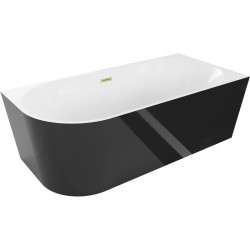 MEXEN/S - Mia volně stojící rohová vana pravá 140 x 75, bílá/černá, sifon a přepad zlatá kartáčovaná (52691407575P-55)