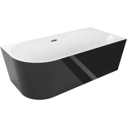 MEXEN/S - Mia volně stojící rohová vana pravá 160 x 80, bílá/černá, sifon a přepad grafit kartáčovaná (52691608075P-66)