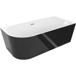 MEXEN/S - Mia volně stojící rohová vana pravá 160 x 80, bílá/černá, sifon a přepad měď kartáčovaná (52691608075P-65)