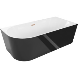 MEXEN/S - Mia volně stojící rohová vana pravá 160 x 80, bílá/černá, sifon a přepad růžové zlato (52691608075P-60)