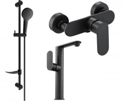 MEXEN/S - Milo DF05 SET umyvadlová baterie + sprchová s příslušenstvím, černá (713154DF05-70)