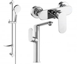 MEXEN/S - Milo DF05 SET umyvadlová baterie + sprchová s příslušenstvím, chrom (713154DF05-00)