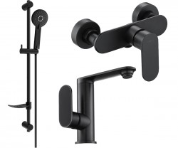 MEXEN/S - Milo DF40 SET umyvadlová baterie + sprchová s příslušenstvím, černá (713054DF40-70)