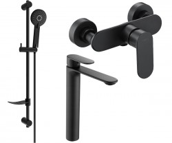 MEXEN/S - Milo DF40 SET umyvadlová baterie + sprchová s příslušenstvím, černá (71314DF40-70)
