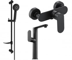 MEXEN/S - Milo DF40 SET umyvadlová baterie + sprchová s příslušenstvím, černá (713154DF40-70)
