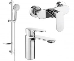 MEXEN/S - Milo DF40 SET umyvadlová baterie + sprchová s příslušenstvím, chrom (71304DF40-00)