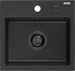MEXEN/S - Milo granitový dřez 1 435 x 410 mm,  černá/stříbrný metalik, + černý sifon (6505441000-73-B)