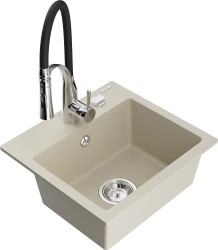 MEXEN/S - Milo granitový dřez 1-miska včetně baterie Aster, béžová (6505-69-73450-07)