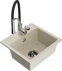 MEXEN/S - Milo granitový dřez 1-miska včetně baterie Aster, béžová (6505-69-73450-07-B)