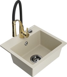 MEXEN/S - Milo granitový dřez 1-miska včetně baterie Aster, béžová (6505-69-73450-57-B)