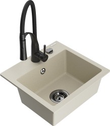 MEXEN/S - Milo granitový dřez 1-miska včetně baterie Aster, béžová (6505-69-73450-70-B)