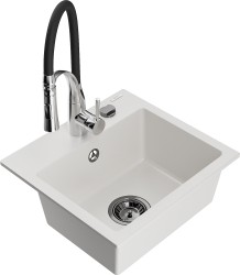 MEXEN/S - Milo granitový dřez 1-miska včetně baterie Aster, bílá (6505-20-73450-07-B)