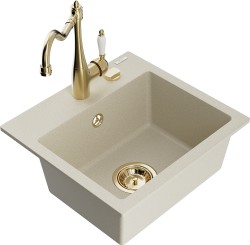 MEXEN/S - Milo granitový dřez 1-miska včetně baterie Carla, béžová (6505-69-670700-50)