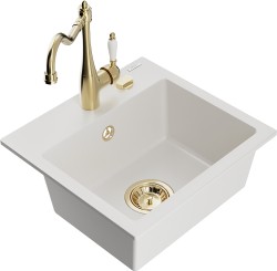 MEXEN/S - Milo granitový dřez 1-miska včetně baterie Carla, bílá (6505-20-670700-50)