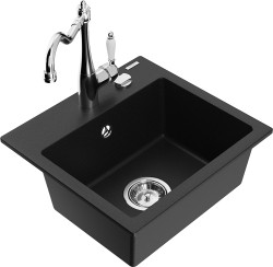 MEXEN/S - Milo granitový dřez 1-miska včetně baterie Carla, černá (6505-77-670700-00)