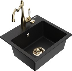 MEXEN/S - Milo granitový dřez 1-miska včetně baterie Carla, černá (6505-77-670700-50)