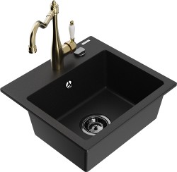 MEXEN/S - Milo granitový dřez 1-miska včetně baterie Carla, černá (6505-77-670700-50-B)