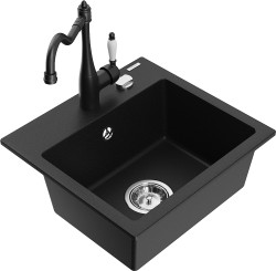 MEXEN/S - Milo granitový dřez 1-miska včetně baterie Carla, černá (6505-77-670700-70)