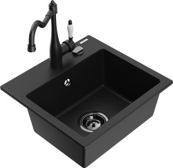 MEXEN/S - Milo granitový dřez 1-miska včetně baterie Carla, černá (6505-77-670700-70-B)