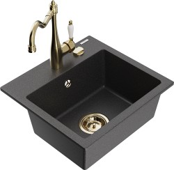 MEXEN/S - Milo granitový dřez 1-miska včetně baterie Carla, černá kropenatá (6505-76-670700-50)