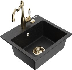 MEXEN/S - Milo granitový dřez 1-miska včetně baterie Carla, černá/stříbrná metalik (6505-73-670700-50)