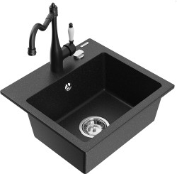 MEXEN/S - Milo granitový dřez 1-miska včetně baterie Carla, černá/stříbrná metalik (6505-73-670700-70)