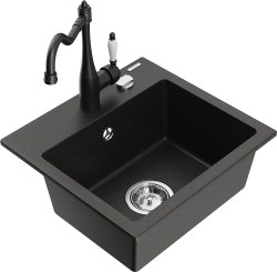 MEXEN/S - Milo granitový dřez 1-miska včetně baterie Carla, černá/zlatá metalik (6505-75-670700-70)
