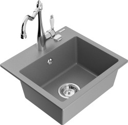 MEXEN/S - Milo granitový dřez 1-miska včetně baterie Carla, šedá (6505-71-670700-00)