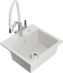 MEXEN/S - Milo granitový dřez 1-miska včetně baterie Duo, bílá (6505-20-671701-02)