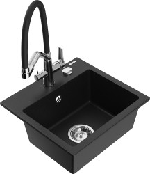 MEXEN/S - Milo granitový dřez 1-miska včetně baterie Duo, černá (6505-77-671701-07)