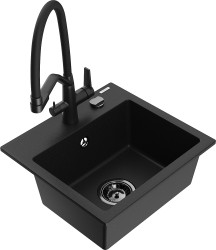 MEXEN/S - Milo granitový dřez 1-miska včetně baterie Duo, černá (6505-77-671701-70-B)