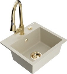 MEXEN/S - Milo granitový dřez 1-miska včetně baterie Elia, béžová (6505-69-670101-50)