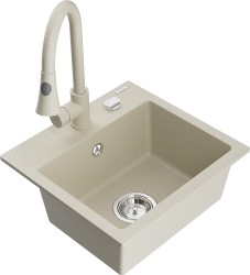 MEXEN/S - Milo granitový dřez 1-miska včetně baterie Elia, béžová (6505-69-670101-69)