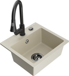 MEXEN/S - Milo granitový dřez 1-miska včetně baterie Elia, béžová (6505-69-670101-70)