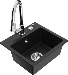 MEXEN/S - Milo granitový dřez 1-miska včetně baterie Elia, černá (6505-77-670101-00)
