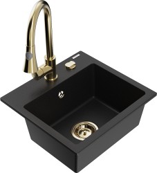 MEXEN/S - Milo granitový dřez 1-miska včetně baterie Elia, černá (6505-77-670101-50)