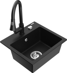 MEXEN/S - Milo granitový dřez 1-miska včetně baterie Elia, černá (6505-77-670101-70)