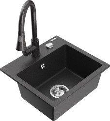 MEXEN/S - Milo granitový dřez 1-miska včetně baterie Elia, černá kropenatá (6505-76-670101-76)