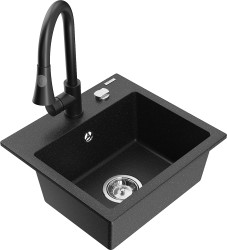 MEXEN/S - Milo granitový dřez 1-miska včetně baterie Elia, černá/stříbrná metalik (6505-73-670101-70)