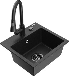 MEXEN/S - Milo granitový dřez 1-miska včetně baterie Elia, černá/stříbrná metalik (6505-73-670101-70-B)