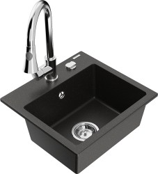 MEXEN/S - Milo granitový dřez 1-miska včetně baterie Elia, černá/zlatá metalik (6505-75-670101-00)