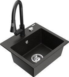 MEXEN/S - Milo granitový dřez 1-miska včetně baterie Elia, černá/zlatá metalik (6505-75-670101-70)