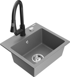 MEXEN/S - Milo granitový dřez 1-miska včetně baterie Elia, šedá (6505-71-670101-70)