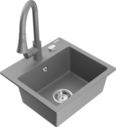 MEXEN/S - Milo granitový dřez 1-miska včetně baterie Elia, šedá (6505-71-670101-71)