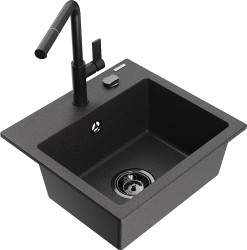 MEXEN/S - Milo granitový dřez 1-miska včetně baterie Flora, černá kropenatá (6505-76-670401-70-B)