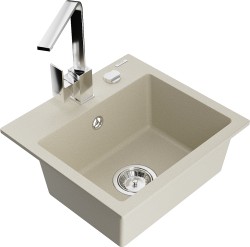 MEXEN/S - Milo granitový dřez 1-miska včetně baterie Rita, béžový (6505-69-670300-00)