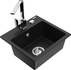 MEXEN/S - Milo granitový dřez 1-miska včetně baterie Rita, černý (6505-77-670300-00)